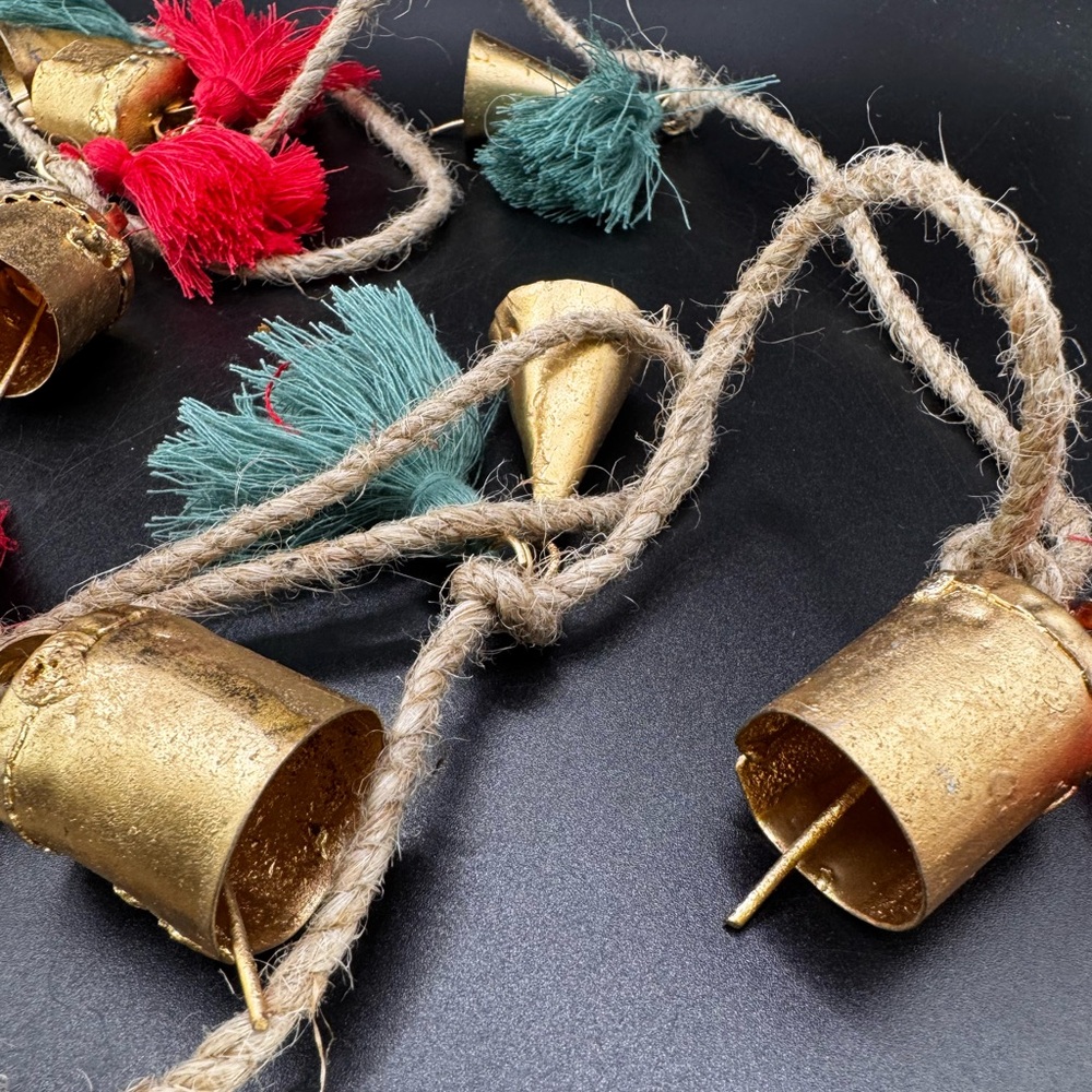 GANZ Gold Bell Garland with Red Tassels